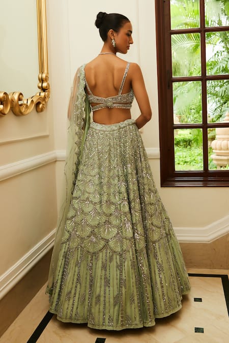 Nitika Gujral Mint Green Scallop Embroidered Lehenga Set 