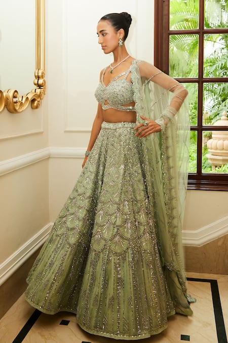 Green lehenga with silver embroidery – Ricco India
