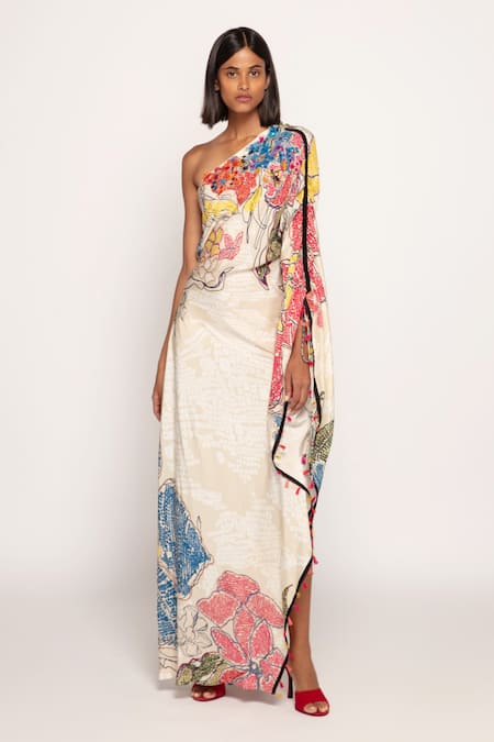 Saaksha & Kinni Silk Periwinkle Print Kaftan 