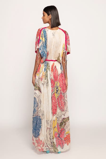 Saaksha & Kinni Cotton Silk Periwinkle Print Kaftan 