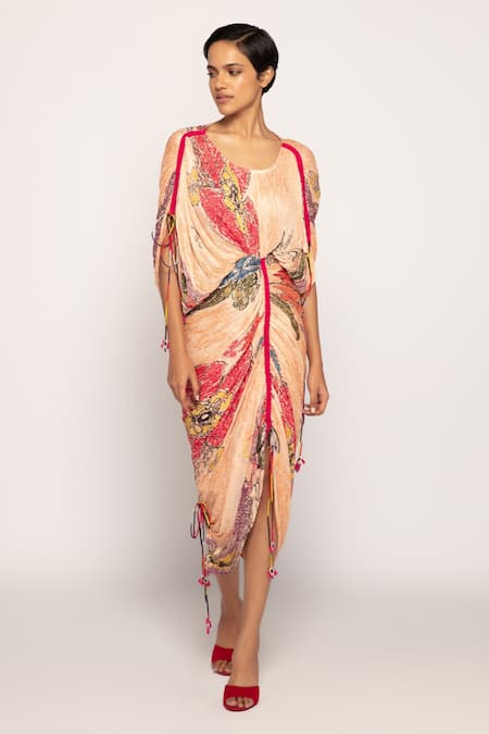 Saaksha & Kinni Periwinkle Bloom Print Hand Micro Pleated Dress 