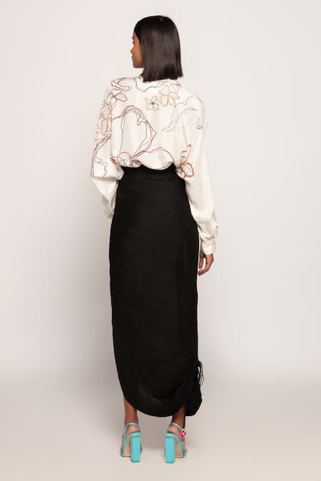 Shop_Saaksha & Kinni_Black Cotton, Silk Micro Pleated Skirt _at_Aza_Fashions