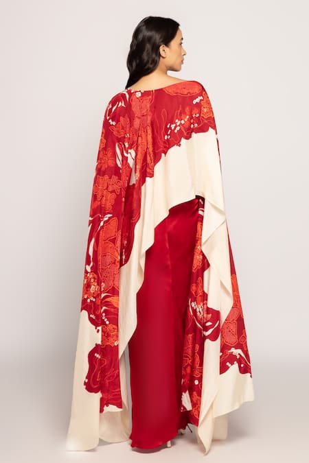 Saaksha & Kinni_Maroon Silk Draped Skirt _Online_at_Aza_Fashions