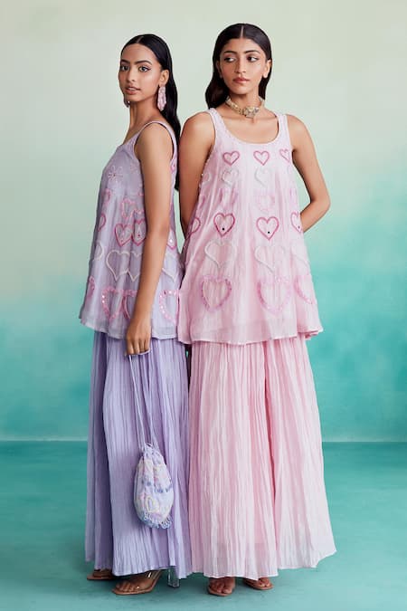 The Right Cut Purple Chanderi Embroidery, Mirrors Round Dreamweave Heart Kurta And Sharara Set Online at Aza Fashions The Right Cut_Purple Chanderi Embroidery, Mirrors Round Dreamweave Heart Kurta And Sharara Set _Online_at_Aza_Fashions