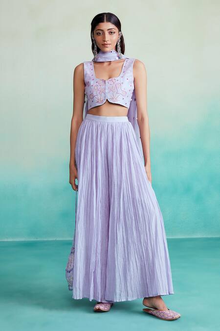 The Right Cut Purple Chanderi, Linen Embroidery, Mirrors, Tassels Luminova Sharara Set 