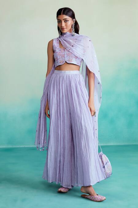Buy The Right Cut Purple Chanderi, Linen Embroidery, Mirrors, Tassels Luminova Sharara Set Online at Aza Fashions Buy_The Right Cut_Purple Chanderi, Linen Embroidery, Mirrors, Tassels Luminova Sharara Set _Online_at_Aza_Fashions