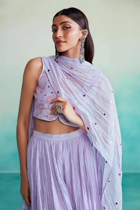 The Right Cut Purple Chanderi, Linen Embroidery, Mirrors, Tassels Luminova Sharara Set at Aza Fashions The Right Cut_Purple Chanderi, Linen Embroidery, Mirrors, Tassels Luminova Sharara Set _at_Aza_Fashions