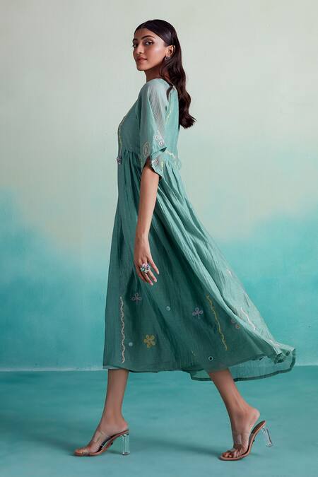 Buy The Right Cut Blue Chanderi Embroidery Boat Neck Enchantmint Hand Dress Online at Aza Fashions Buy_The Right Cut_Blue Chanderi Embroidery Boat Neck Enchantmint Hand Dress _Online_at_Aza_Fashions