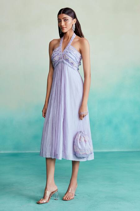 Buy The Right Cut Purple Chanderi Embroidery Halter Neck Ultraviolet Hand Heart Dress Online at Aza Fashions Buy_The Right Cut_Purple Chanderi Embroidery Halter Neck Ultraviolet Hand Heart Dress _Online_at_Aza_Fashions