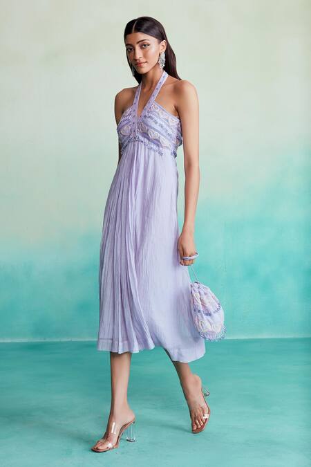 Shop The Right Cut Purple Chanderi Embroidery Halter Neck Ultraviolet Hand Heart Dress Online at Aza Fashions Shop_The Right Cut_Purple Chanderi Embroidery Halter Neck Ultraviolet Hand Heart Dress _Online_at_Aza_Fashions