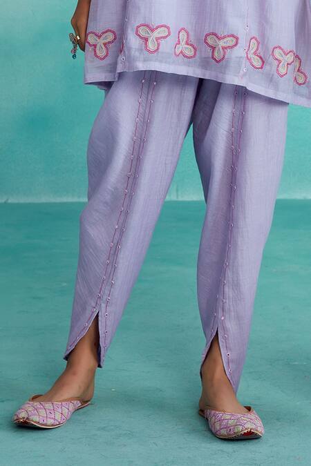 The Right Cut Purple Chanderi Mirrors, Embroidery Round Ethereal Hand Kurta And Tulip Pant Set Online at Aza Fashions The Right Cut_Purple Chanderi Mirrors, Embroidery Round Ethereal Hand Kurta And Tulip Pant Set _Online_at_Aza_Fashions