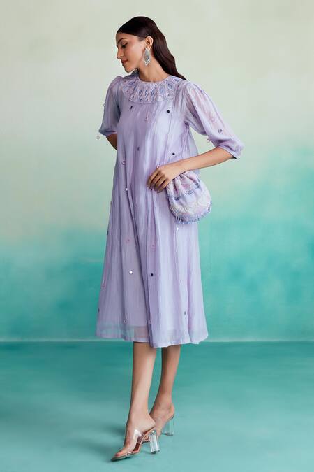 The Right Cut Purple Chanderi Embroidery High Neck Mystique Hand Dress Online at Aza Fashions The Right Cut_Purple Chanderi Embroidery High Neck Mystique Hand Dress _Online_at_Aza_Fashions