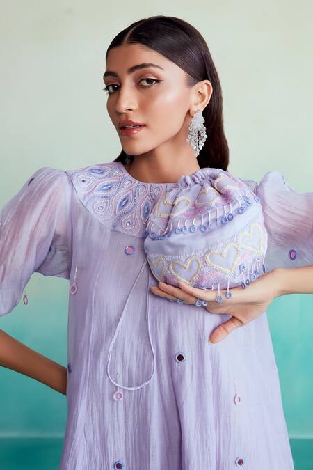 Shop The Right Cut Purple Chanderi Embroidery High Neck Mystique Hand Dress Online at Aza Fashions Shop_The Right Cut_Purple Chanderi Embroidery High Neck Mystique Hand Dress _Online_at_Aza_Fashions