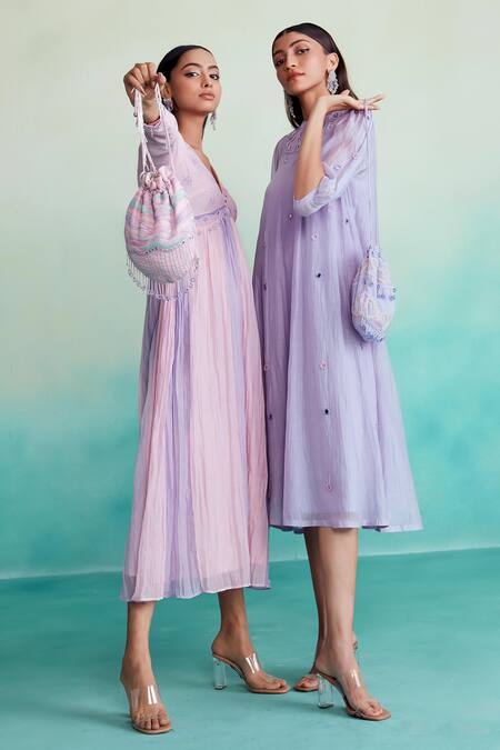 The Right Cut Purple Chanderi Embroidery High Neck Mystique Hand Dress at Aza Fashions The Right Cut_Purple Chanderi Embroidery High Neck Mystique Hand Dress _at_Aza_Fashions