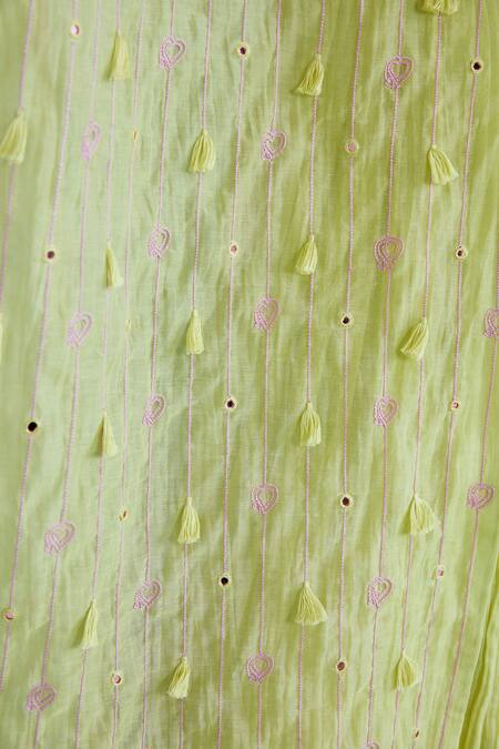 Shop_The Right Cut_Green Chanderi, Linen Embroidery, Mirrors Citra Hand Cape Sharara Set _Online_at_Aza_Fashions