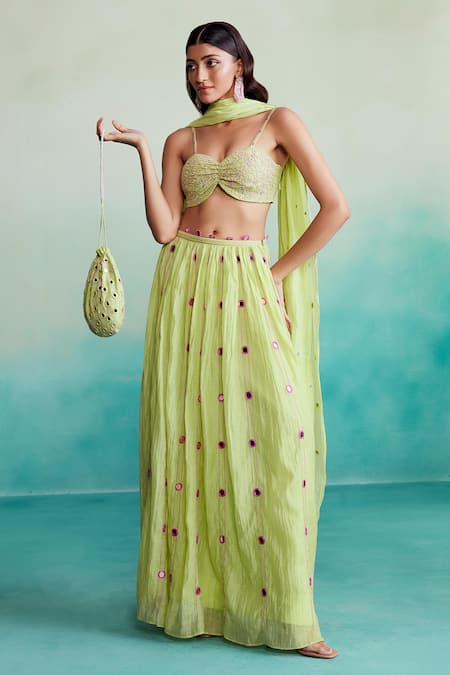 The Right Cut Citrus Hand Embroidered Blouse Lehenga Set 