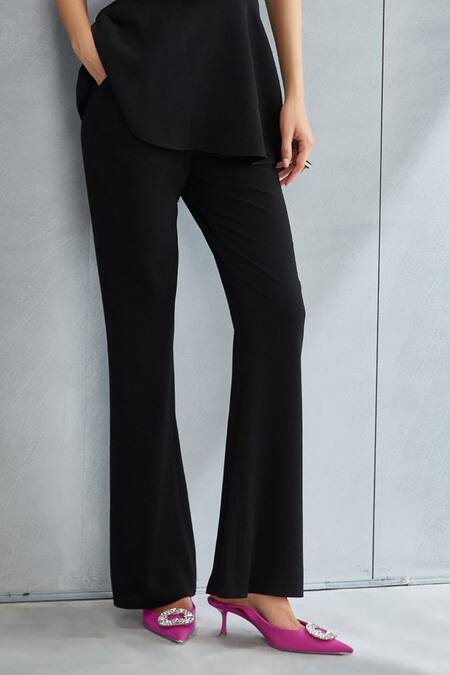 Namrata Joshipura_Black Textured Crepe Embellished Metallic Hexagon Pattern Peplum Top And Pant Set_Online_at_Aza_Fashions