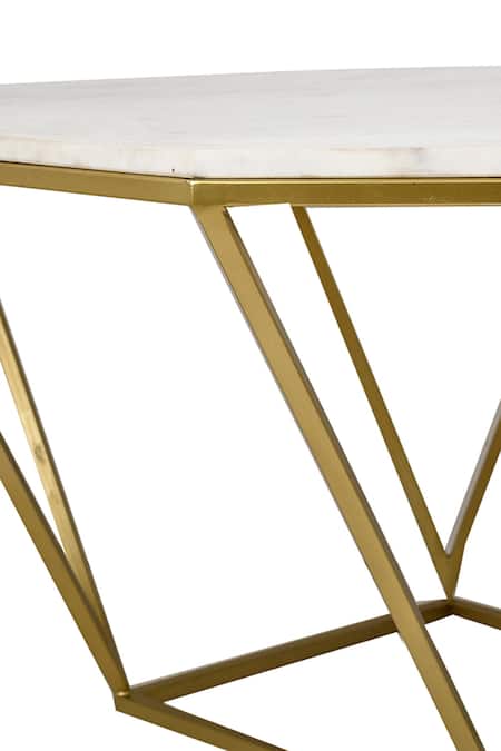 Buy_Manor House_White Iron Signum Marble Hexagon Shaped Coffee _Online_at_Aza_Fashions