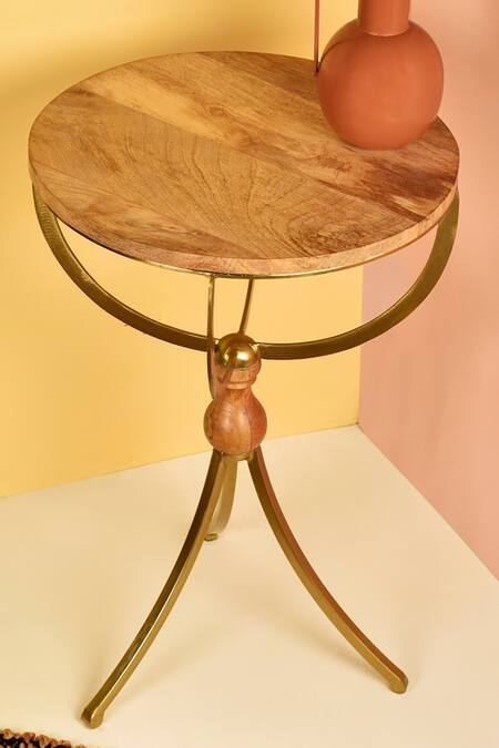Manor House_Brown Iron, Natural Wood Top Accent Table_Online_at_Aza_Fashions