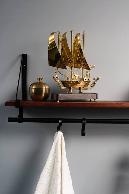 Shop S. G. Home Brown Metal And Wood Floating Shelf at Aza Fashions Shop_S. G. Home_Brown Metal And Wood Floating Shelf_at_Aza_Fashions