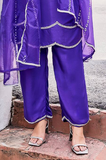 Buy The Royaleum Purple Silk, Organza Sequins, Pearls, Candy Floss Embellished Kurta Pant Set Online at Aza Fashions Buy_The Royaleum_Purple Silk, Organza Sequins, Pearls, Candy Floss Embellished Kurta Pant Set _Online_at_Aza_Fashions