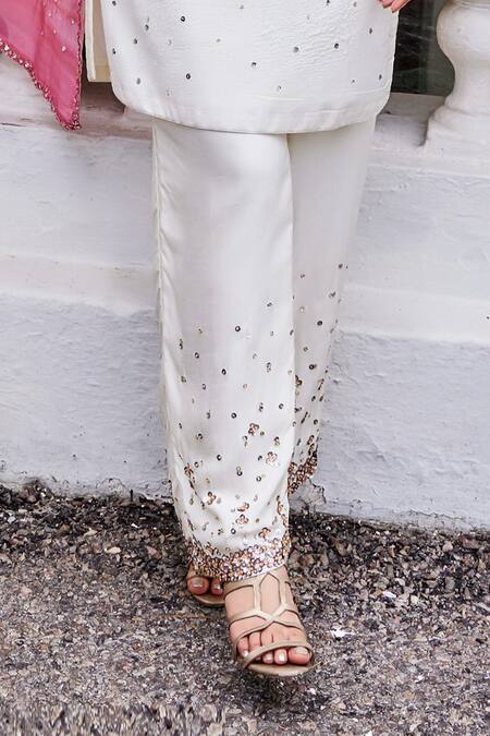 The Royaleum Ivory Silk, Organza Sequins Round Neck Candy Floss Embellished Kurta And Pant Set Online at Aza Fashions The Royaleum_Ivory Silk, Organza Sequins Round Neck Candy Floss Embellished Kurta And Pant Set_Online_at_Aza_Fashions