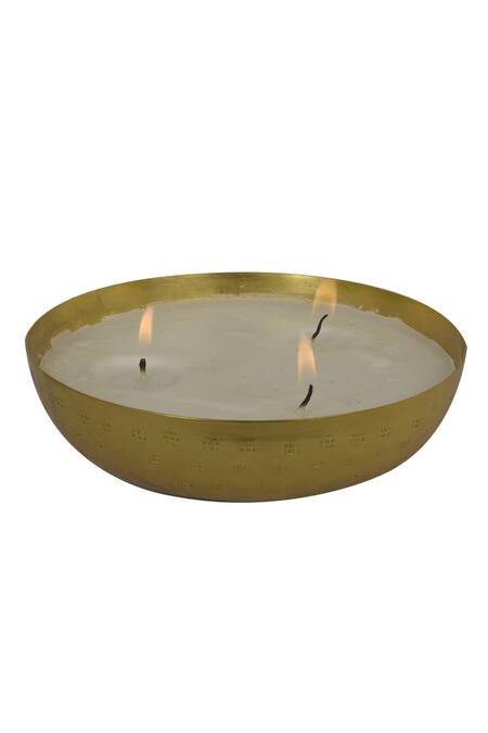 Manor House_Gold Iron Roshni Scented Wax Metal Bowl_Online_at_Aza_Fashions