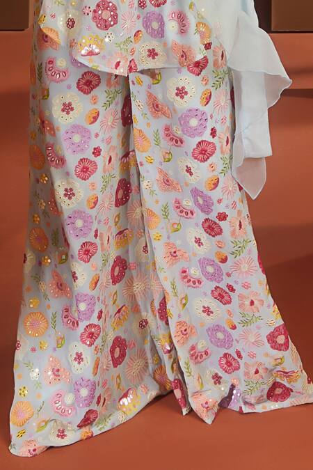 SAANJH BY LEA Blue Georgette, Organza Sequins, Applique, Floral Work Kurta Pant Set Online at Aza Fashions SAANJH BY LEA_Blue Georgette, Organza Sequins, Applique, Floral Work Kurta Pant Set _Online_at_Aza_Fashions