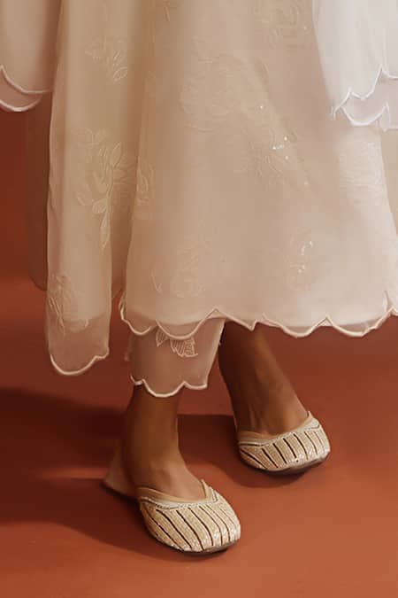 Buy_SAANJH BY LEA_White Organza, Satin Embroidery, Sequins Avya Corset Anarkali Pant Set_Online_at_Aza_Fashions