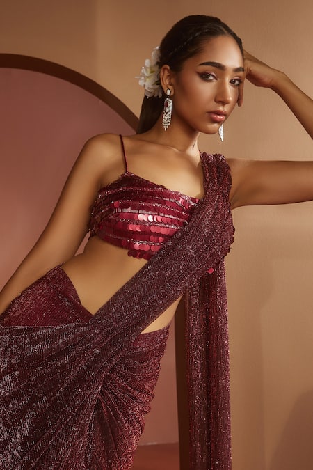 Festive, Party Wear, Reception Red and Maroon color Shimmer fabric Saree :  1903635