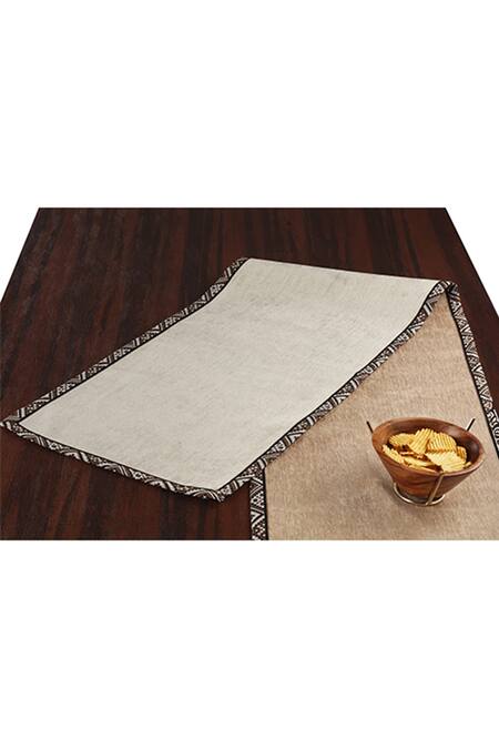 Perenne Design Grey Cotton Printed Reversible Table Runner Single Pc