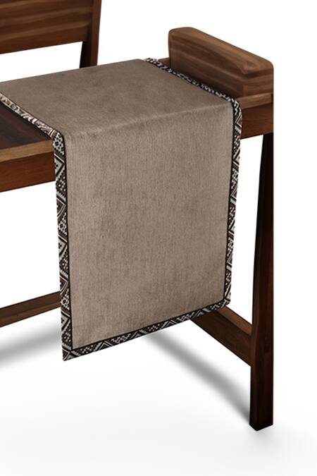 Shop Perenne Design Grey Cotton Printed Reversible Table Runner Single Pc at Aza Fashions Shop_Perenne Design_Grey Cotton Printed Reversible Table Runner Single Pc_at_Aza_Fashions