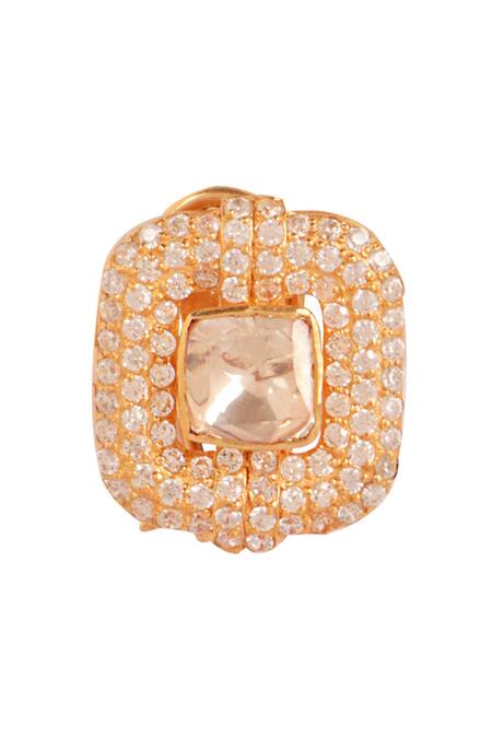 Buy_Sica Jewellery_Yellow Crystals, Moissanite Polki Solitaire Embellished Noor Pendant Set _Online_at_Aza_Fashions