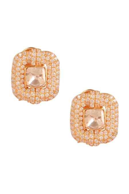 Shop_Sica Jewellery_Yellow Crystals, Moissanite Polki Solitaire Embellished Noor Pendant Set _Online_at_Aza_Fashions