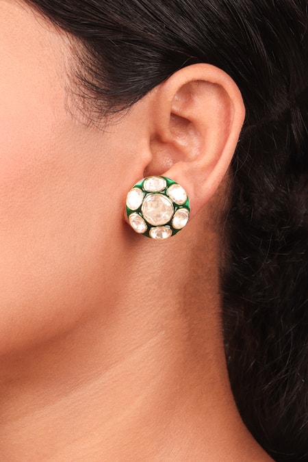 Sica Jewellery Moissanite Polki Embellished Meena Earrings 
