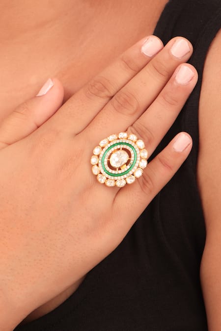 Sica Jewellery Green Polki Moissanite Embellished Ring 