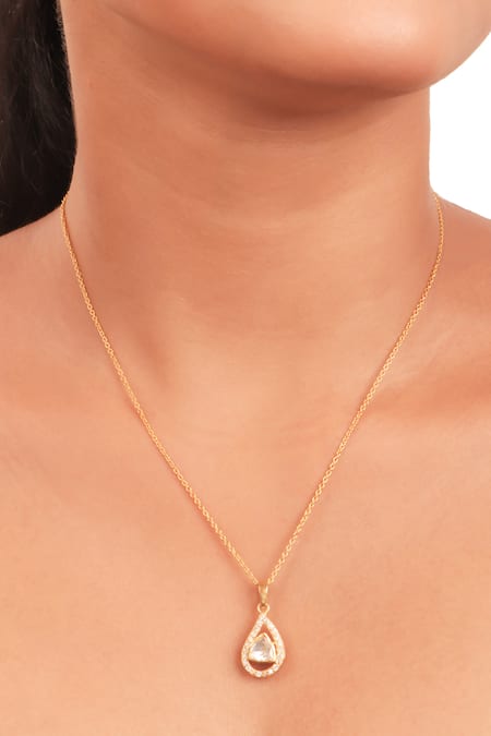 Sica Jewellery Yellow Moissanite Polki Embellished Raindrop Pendant Necklace 