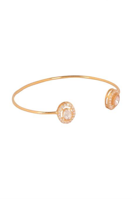 Sica Jewellery_Yellow Crystals Moissanite Polki Embellished Cuff Bracelet _Online_at_Aza_Fashions