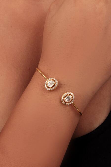 Buy_Sica Jewellery_Yellow Crystals Moissanite Polki Embellished Cuff Bracelet _Online_at_Aza_Fashions