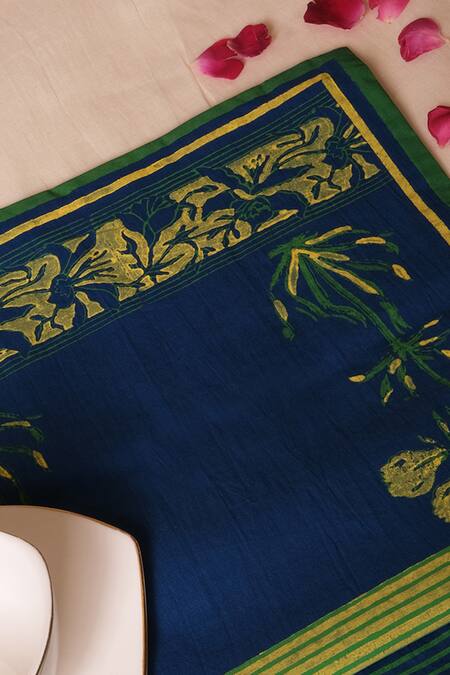 Shop Inheritance India Blue 100% Cotton Hand Block Print Table Runner at Aza Fashions Shop_Inheritance India_Blue 100% Cotton Hand Block Print Table Runner_at_Aza_Fashions