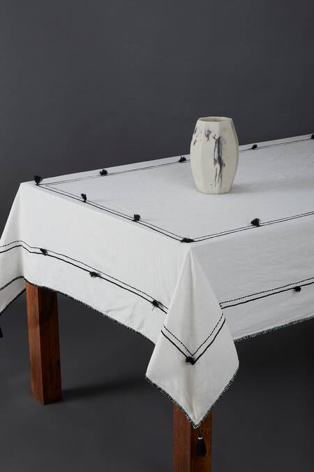 Ritu Kumar White Cotton Linen Table Cloth Single Pc 