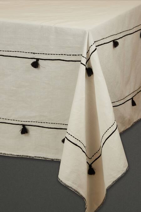 Ritu Kumar_White Cotton Linen Table Cloth Single Pc_Online_at_Aza_Fashions