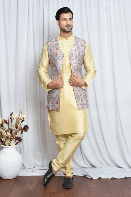 Aryavir Malhotra Floral Mural Art Pattern Nehru Jacket 