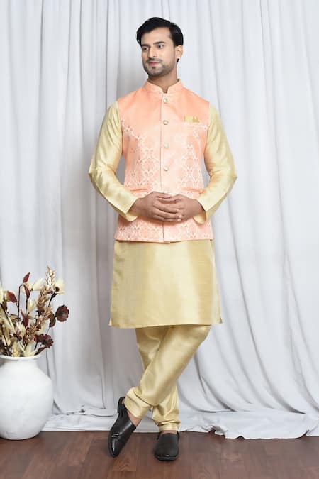 Aryavir Malhotra Damask Crest Woven Nehru Jacket 