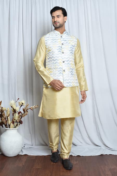 Aryavir Malhotra Chevron Waves Pattern Nehru Jacket 