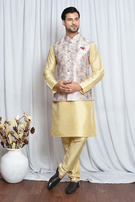 Aryavir Malhotra Lily Bloom Pattern Nehru Jacket 