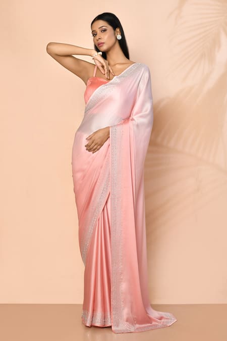 Light Peach Crush Pleating Heavy Satin Saree