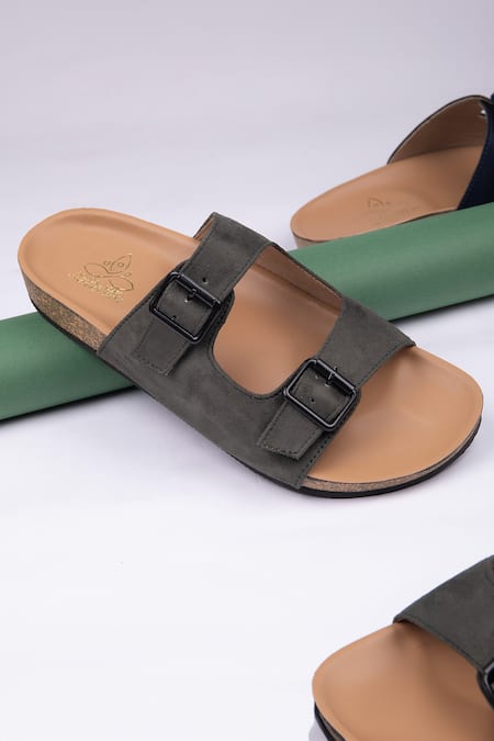 Buy Green Plain Vegan Leather Double Strap Sandals For Men by Schon Zapato  Online at Aza Fashions.