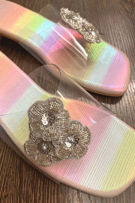 Modanta Footwear Multi Color Embroidery Flower Rainbow Heel Online at Aza Fashions Modanta Footwear_Multi Color Embroidery Flower Rainbow Heel _Online_at_Aza_Fashions