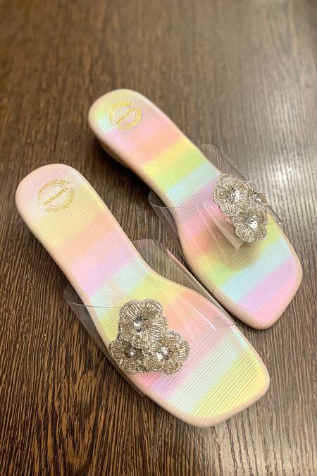 Buy Modanta Footwear Multi Color Embroidery Flower Rainbow Heel Online at Aza Fashions Buy_Modanta Footwear_Multi Color Embroidery Flower Rainbow Heel _Online_at_Aza_Fashions